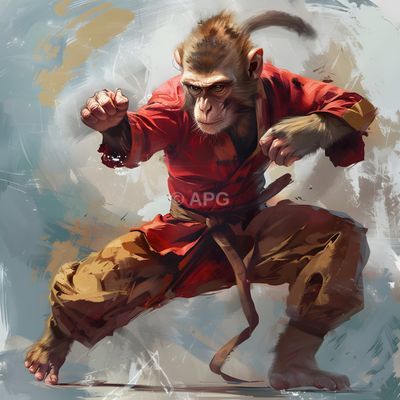 Kampfkunst-Affe in rotem Gi (KI-generiert)